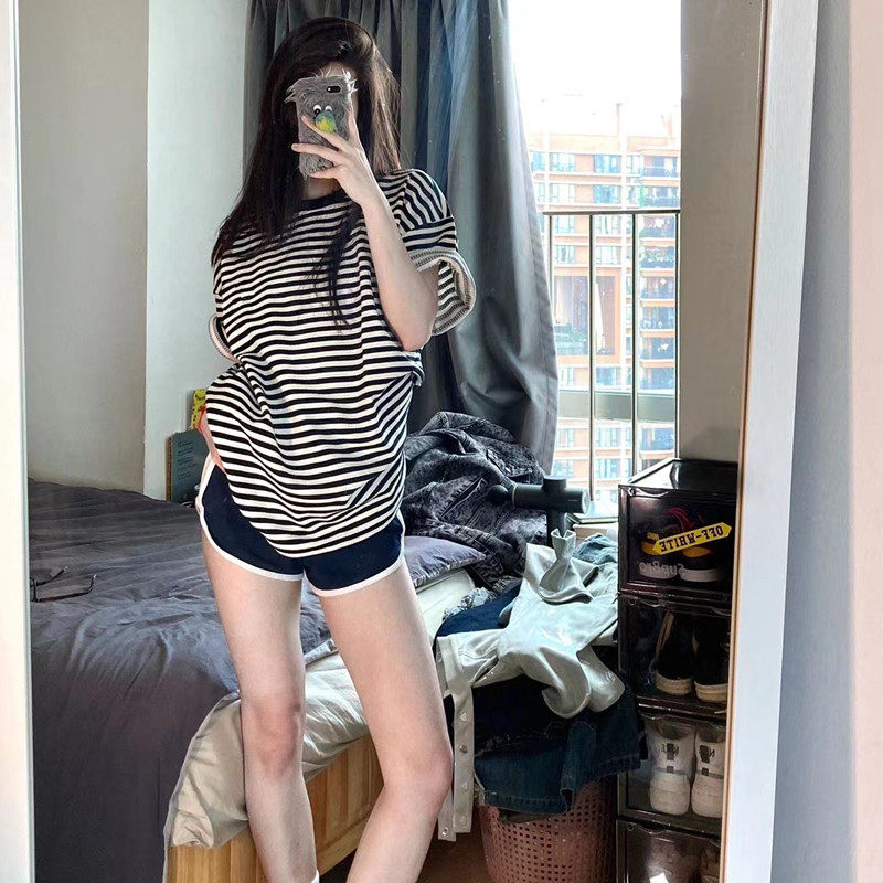 睡衣女夏季短袖短裤ins日系条纹运动学生可外穿夏天家居服两件套