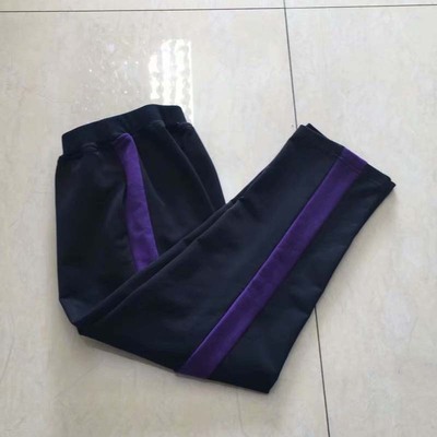 春秋款中小学生校服裤子深藏蓝色拼宽紫色一道杠直筒运动休闲长裤