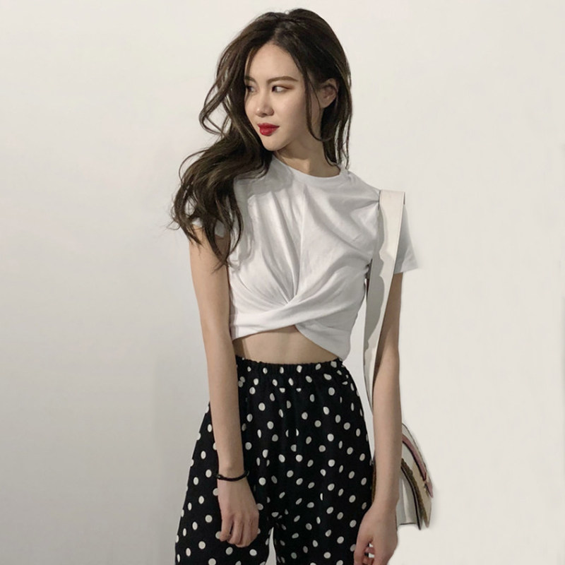 白色圆领短袖t恤女夏设计感小众