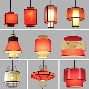 中式 灯 宴会厅红吊灯餐饮火锅店灯笼简约藤艺餐厅民宿酒店竹编日式