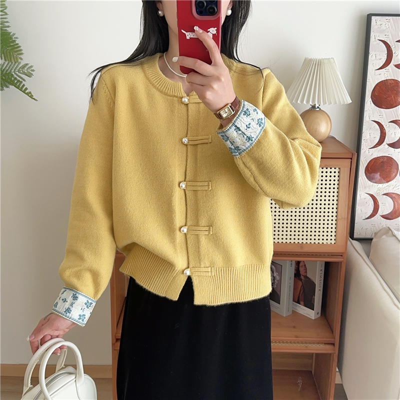 秋季新款毛衣外套韩版宽松百搭新中式风针织开衫洋气上衣女外穿