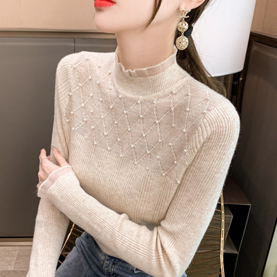 套头半高领打底衫钉珠针织衫