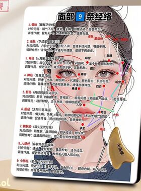 面部9条经络相框穴位图解