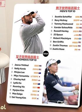 高尔夫男女世界排名前10职业选手科普装饰画相框高尔夫俱乐部装饰