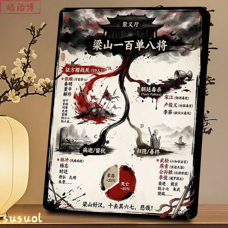 梁山一百单八将结局图鉴相框复古精致国风名著纪念摆台创意装饰,家居饰品,桌面摆台画,淘宝优惠券,粉丝福利购,淘宝优惠卷