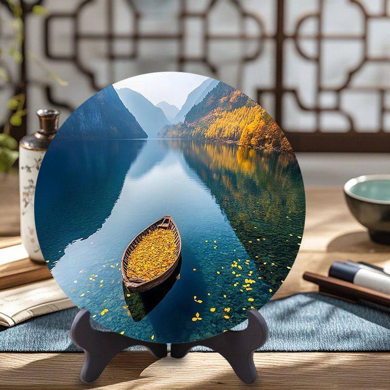 秋天小舟风景高山流水摆件治愈办公室考研减压摆台房间床头装饰,家居饰品,相框/画框,淘宝优惠券,粉丝福利购,淘宝优惠卷