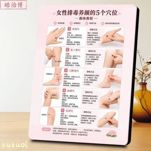 女性排毒养颜穴位科普相框摆台养生馆美容院面部调理桌面装饰摆件