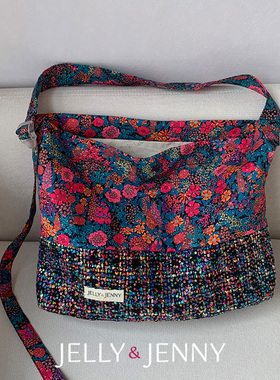 席亚拉玫红烫金小众拼接hobo包女单肩帆布袋通勤大容量斜跨包B33