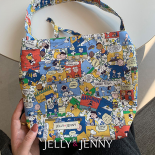 连环漫画史努比小众手提hobo包女生帆布袋通勤托特包单肩A30