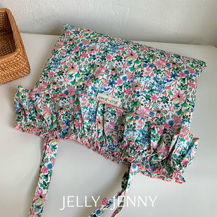 夏日之梦绿Liberty小众设计花边帆布袋女高级感碎花单肩托特包