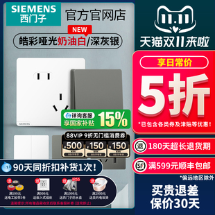 西门子开关插座面板 深灰银错位斜五孔插座带usb套餐 皓彩奶油白
