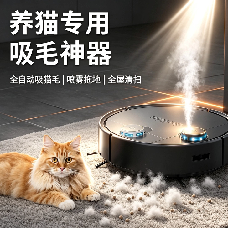 宠物扫地机器人养猫专用全自动吸猫毛家用智能拖地除尘吸毛神器