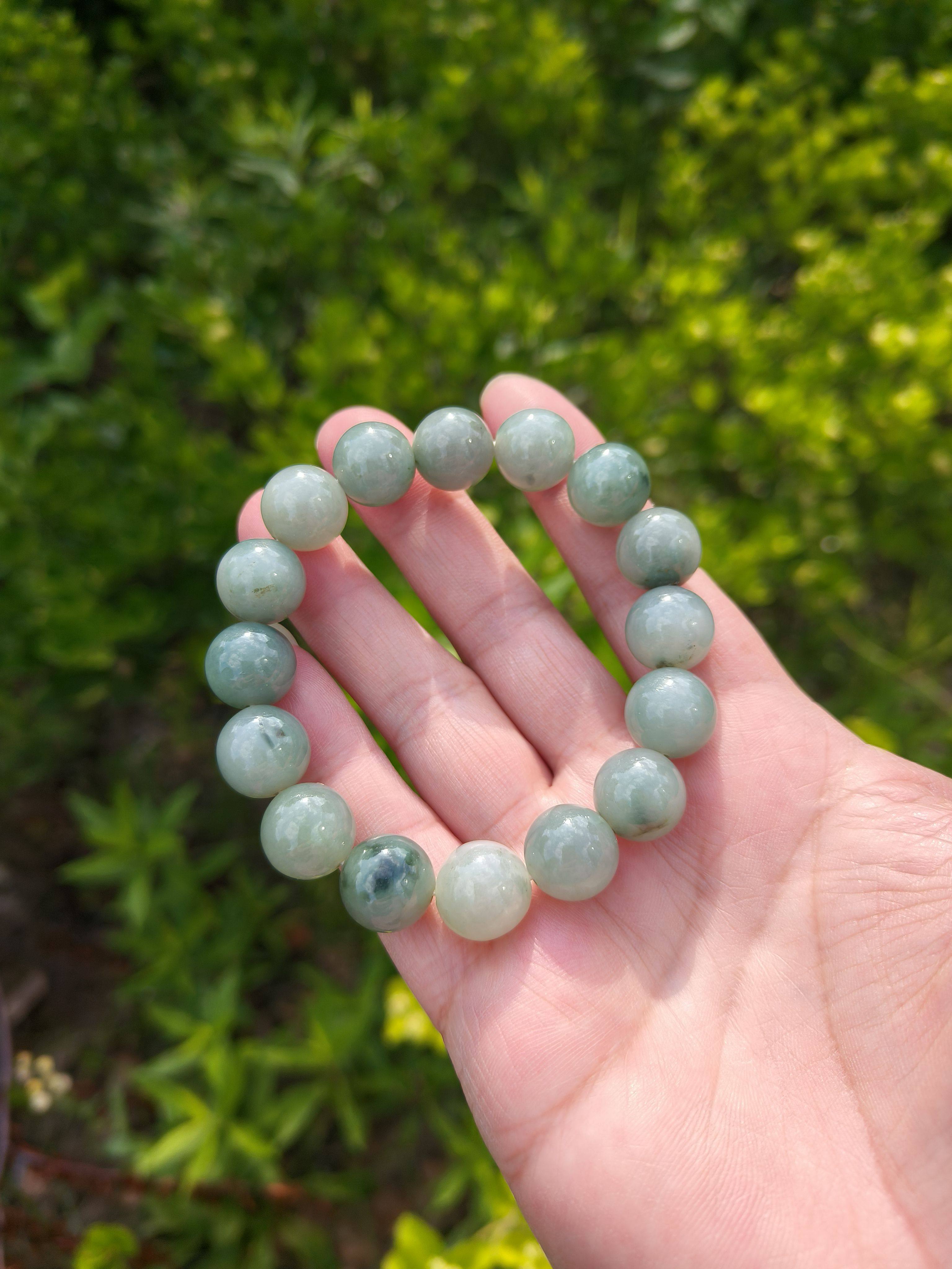 飘花手串翡翠a货圆珠单圈手链细糯起胶气质饰品礼物13.2mm16颗