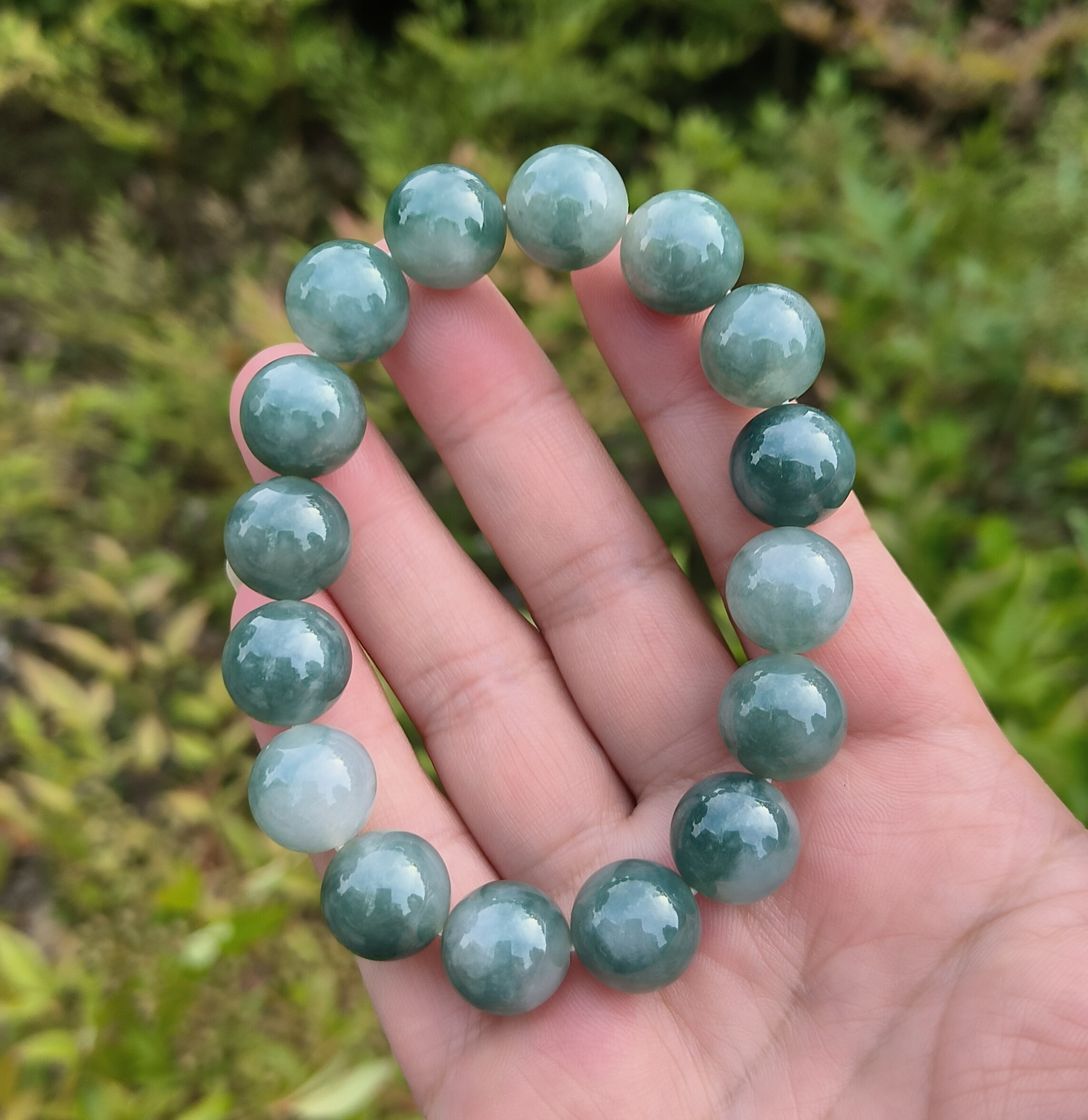 正品翡翠纯天然缅甸手串男女天然圆珠手链玉石13.1mm16颗