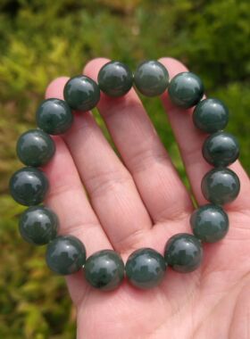 正品天然翡翠缅甸糯冰种老油青佛珠圆珠手串玉石珠子手链男女13mm