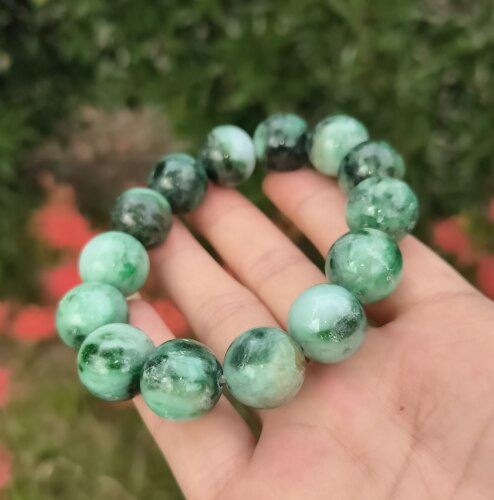 卡15.6mm蓝绿色手串天然缅甸翡翠A货玉石圆珠14颗送证书（微瑕）