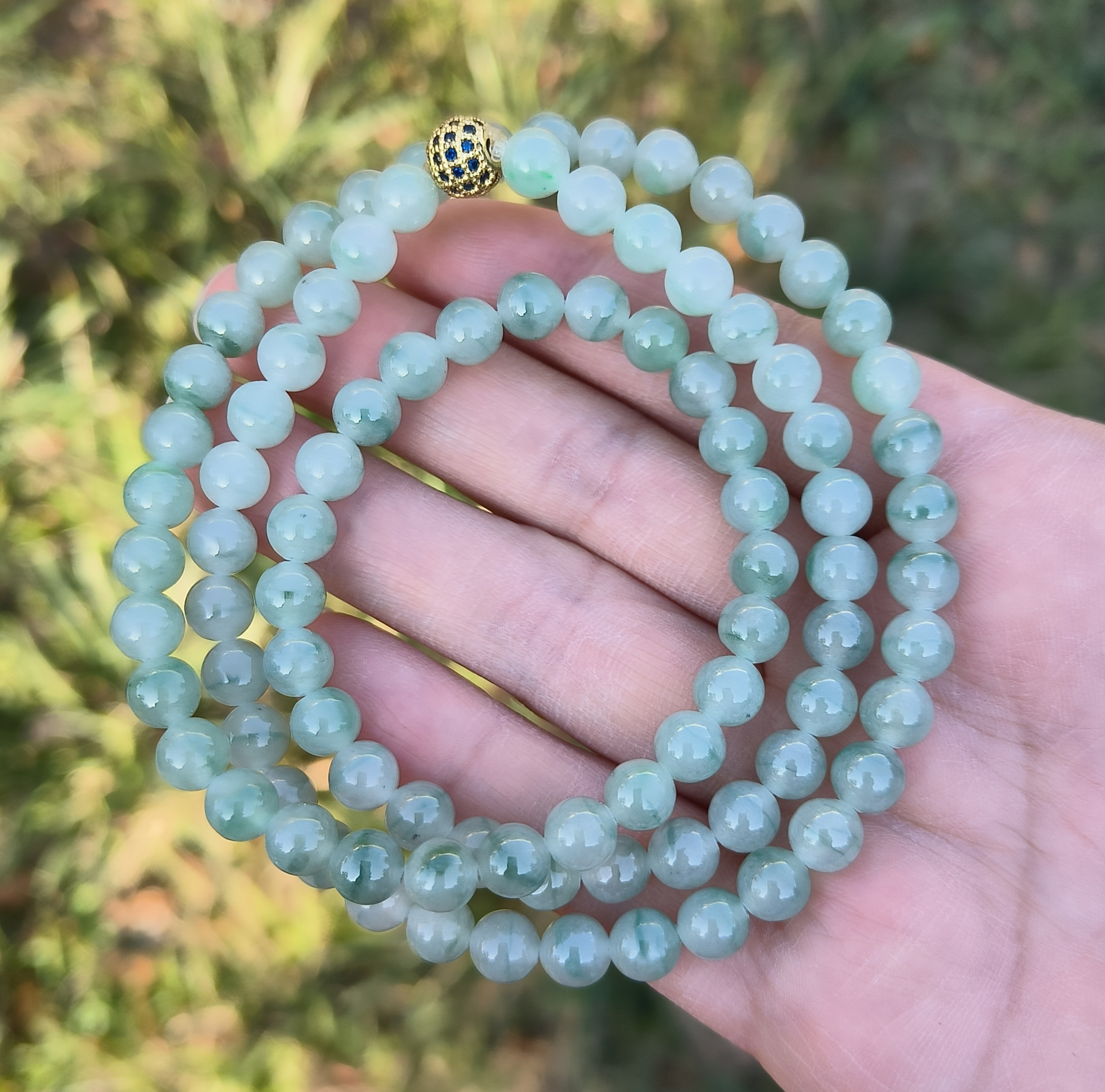 卡6.8mm一线飘花翡翠项链手链天然缅甸翡翠A货玉石圆珠91颗送证书