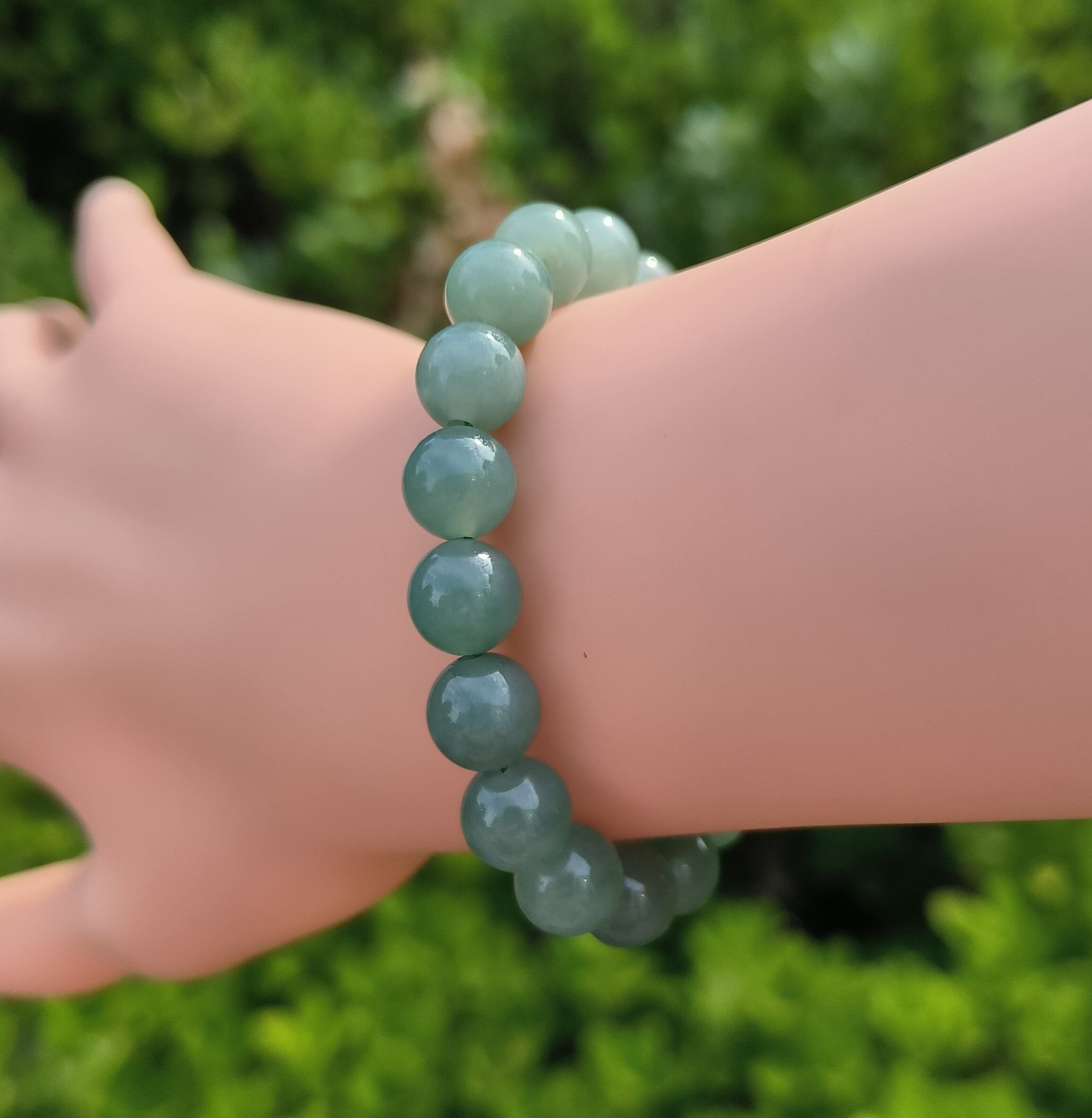 翡翠手串天然缅甸蓝绿色玉石手链圆珠8.7mm22颗