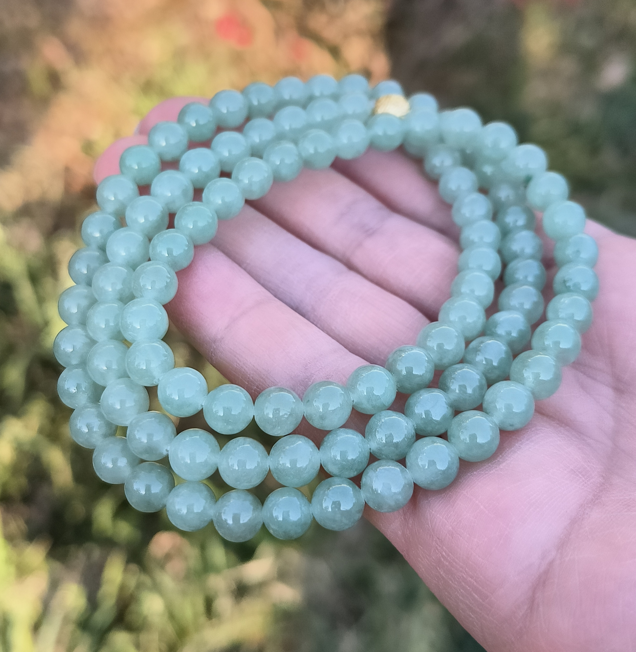 卡6.7mm晴绿色翡翠项链手链天然缅甸翡翠A货玉石圆珠96颗送证书