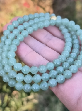 卡6.7mm晴绿色翡翠项链手链天然缅甸翡翠A货玉石圆珠96颗送证书