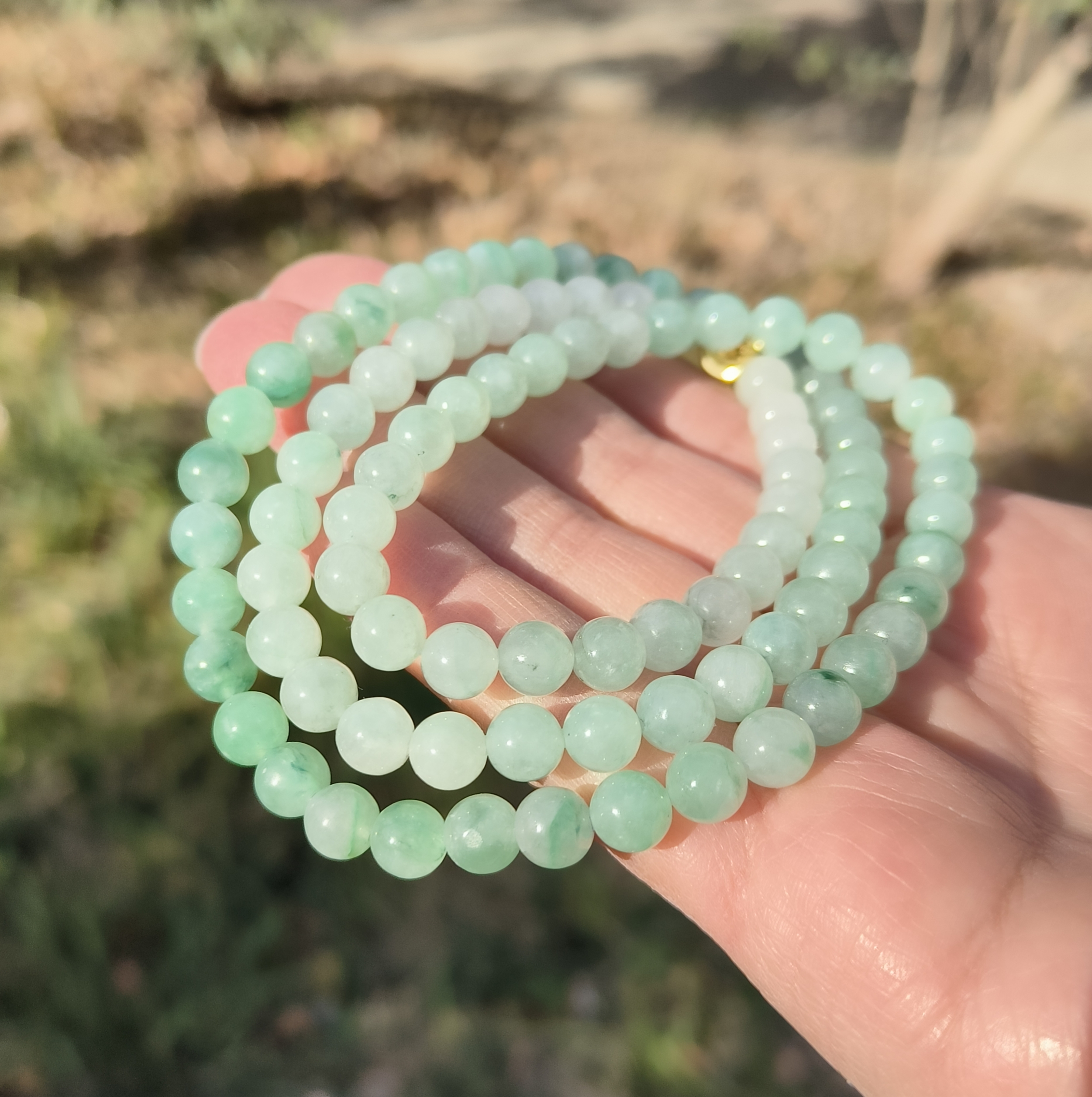 卡6.7mm冰晴绿飘花翡翠项链手链天然缅甸翡翠A货圆珠92颗送证书