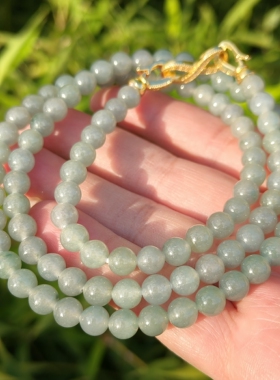 卡6.5mm冰蓝色翡翠项链手链天然缅甸翡翠A货玉石圆珠96颗送证书