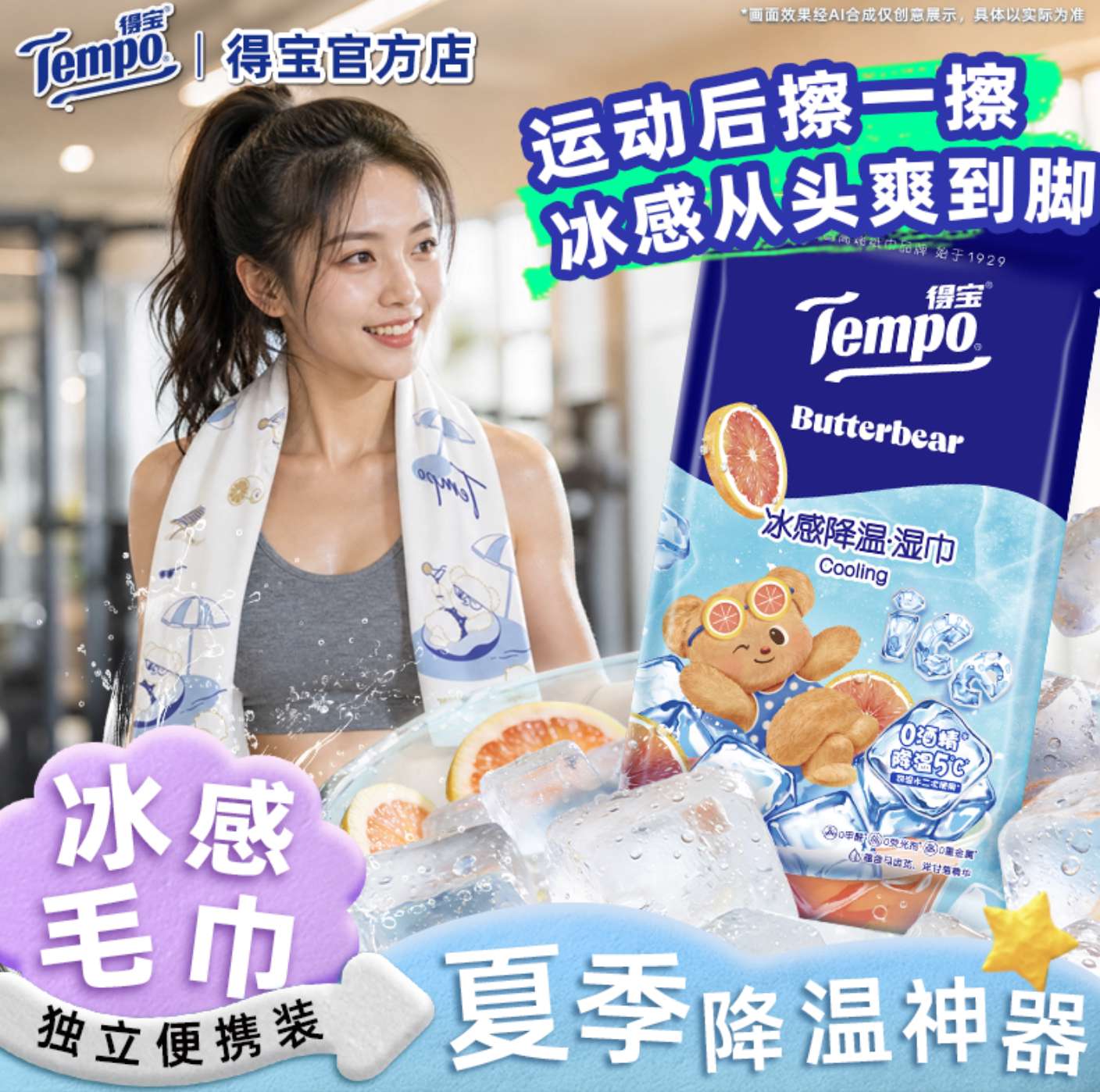 Tempo得宝冰感毛巾清凉解暑冰巾冰凉冷小包便携户外运动降温神器