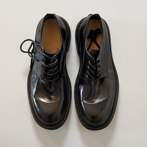 里外全马皮 优100厚底德比鞋真皮男款夏季固特异复古水洗马皮男鞋