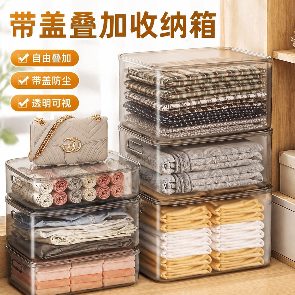 特大号加厚透明收纳箱家用衣服玩具整理箱带盖带提手塑料储物箱收