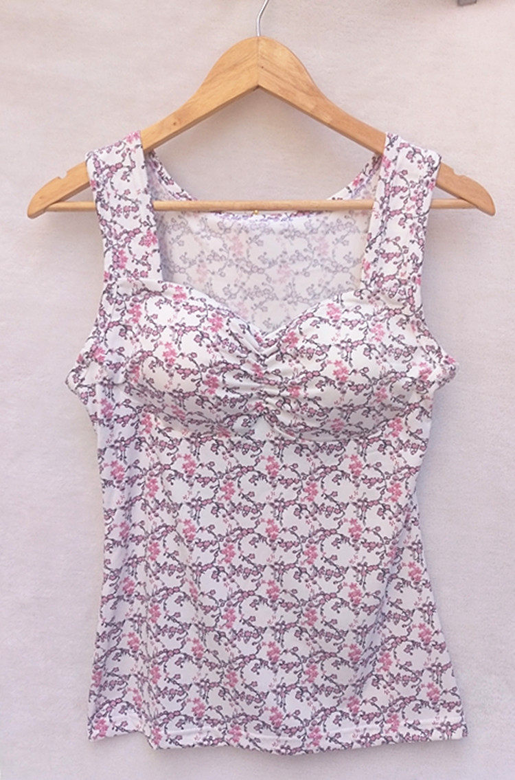 中老年免穿文胸莫代尔背心带胸垫一体内衣薄款无钢圈妈妈打底衫夏