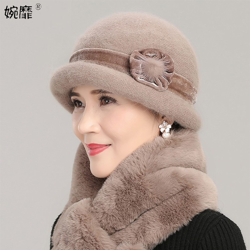 新款妈妈帽子女秋冬款老人洋气保暖加绒奶奶中老年人老太太毛线帽
