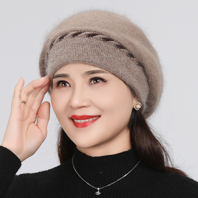 冬季妈妈帽子兔毛针织保暖帽