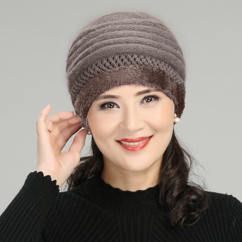 老人帽子女奶奶秋冬季中老年人妈妈婆婆兔毛针织加绒保暖厚毛线帽
