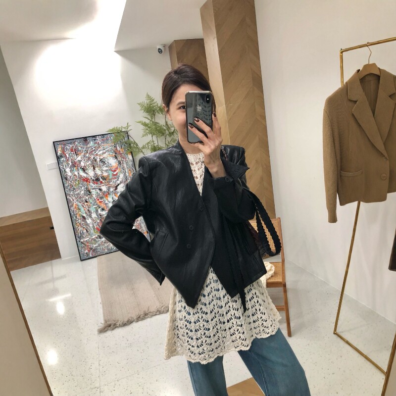 2025春秋季黑色皮衣外套女短款小
