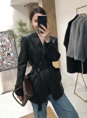 春季巨好看蕾丝拼接黑色皮衣外套女高级感宽松休闲酷飒风pu皮夹克