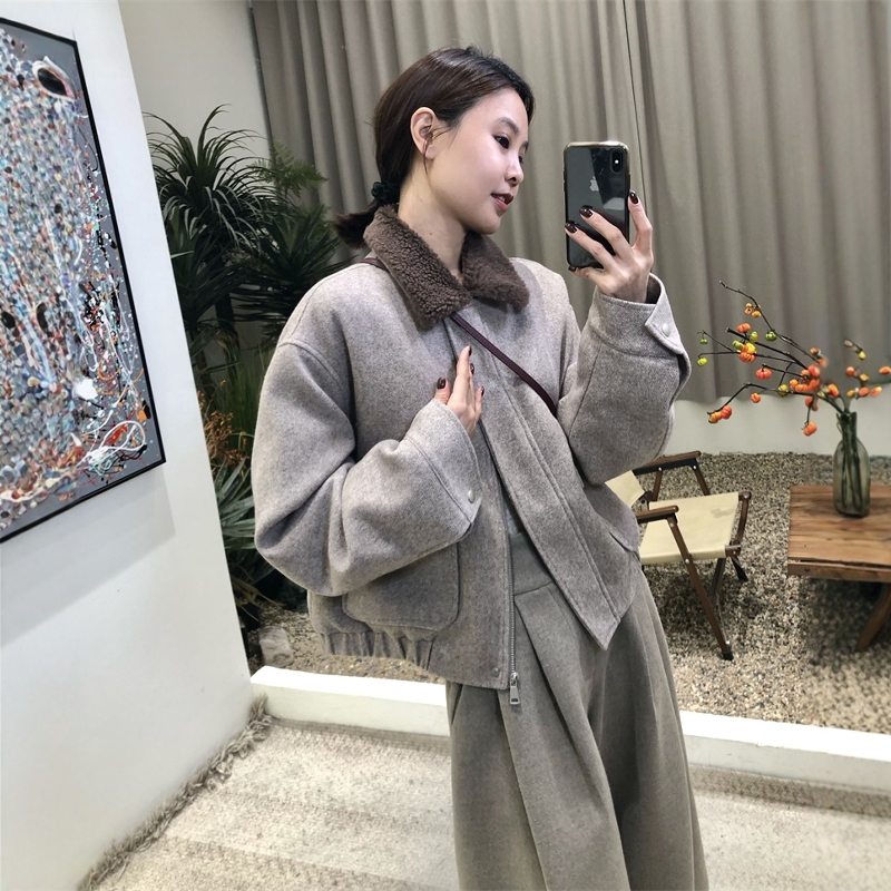 韩版短款羊毛呢外套女2025冬季新款小个子90白鸭绒羽绒服夹克外套