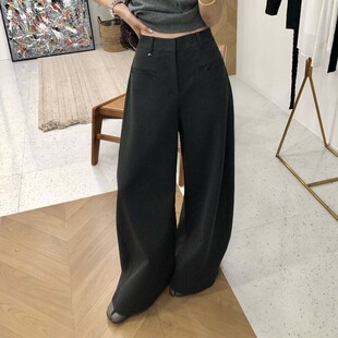 新款 阔腿裤 深灰色西装 女高级感垂感直筒宽松拖地窄版 子 裤 2026夏季