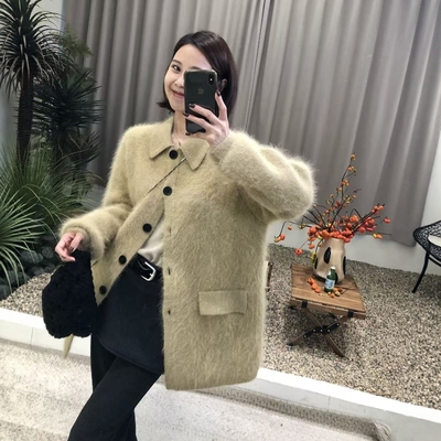 2025年新款秋冬翻领排扣羊毛毛衣