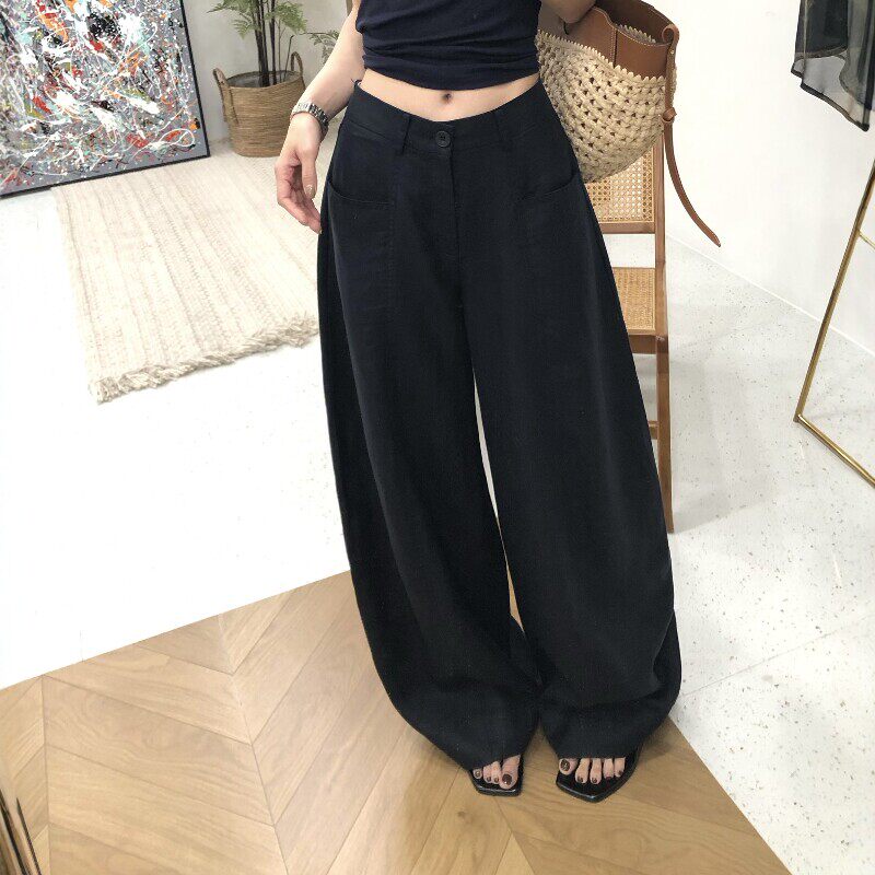 2026新款夏季天丝亚麻弯刀裤女薄款麻料阔腿裤垂坠感高级感休闲裤