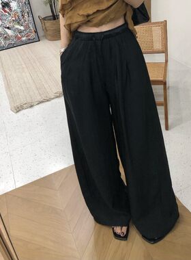 夏季薄款醋酸缎面阔腿裤女高腰显瘦慵懒风宽松休闲垂感直筒拖地裤