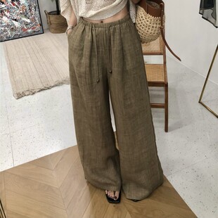 2026年夏季新款天丝苎麻休闲裤女薄款凉感小个子松紧腰直筒阔腿裤