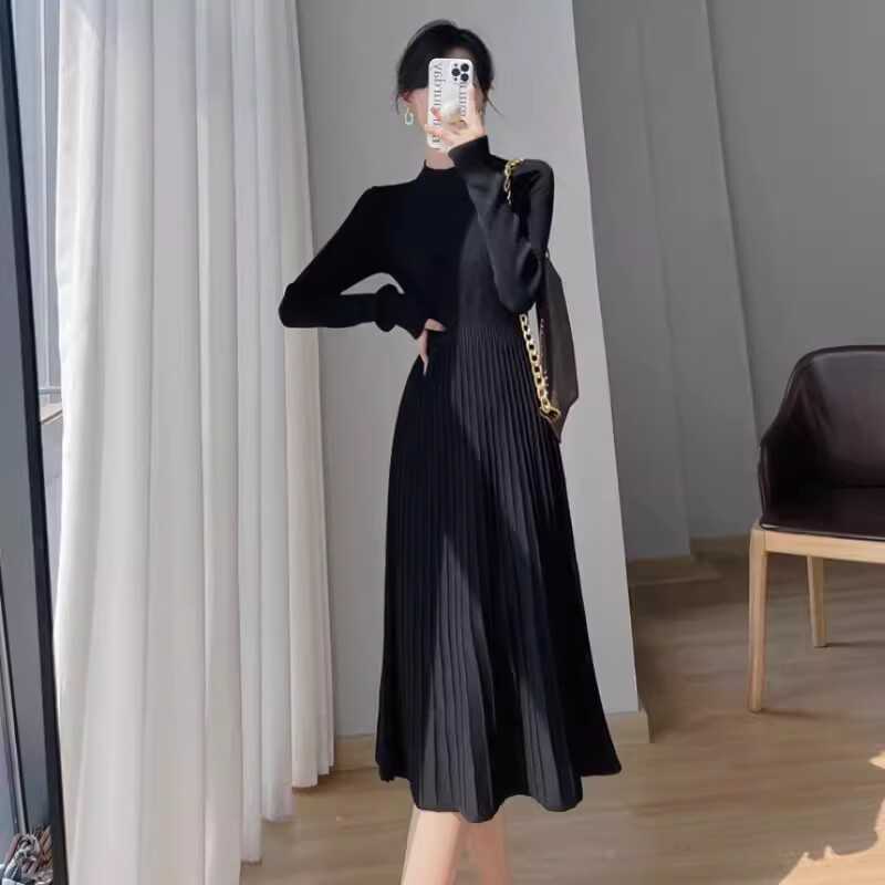 秋冬内搭半高领中长款过膝收腰