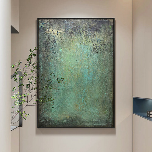 中古风意式侘寂风绿色抽象客厅画