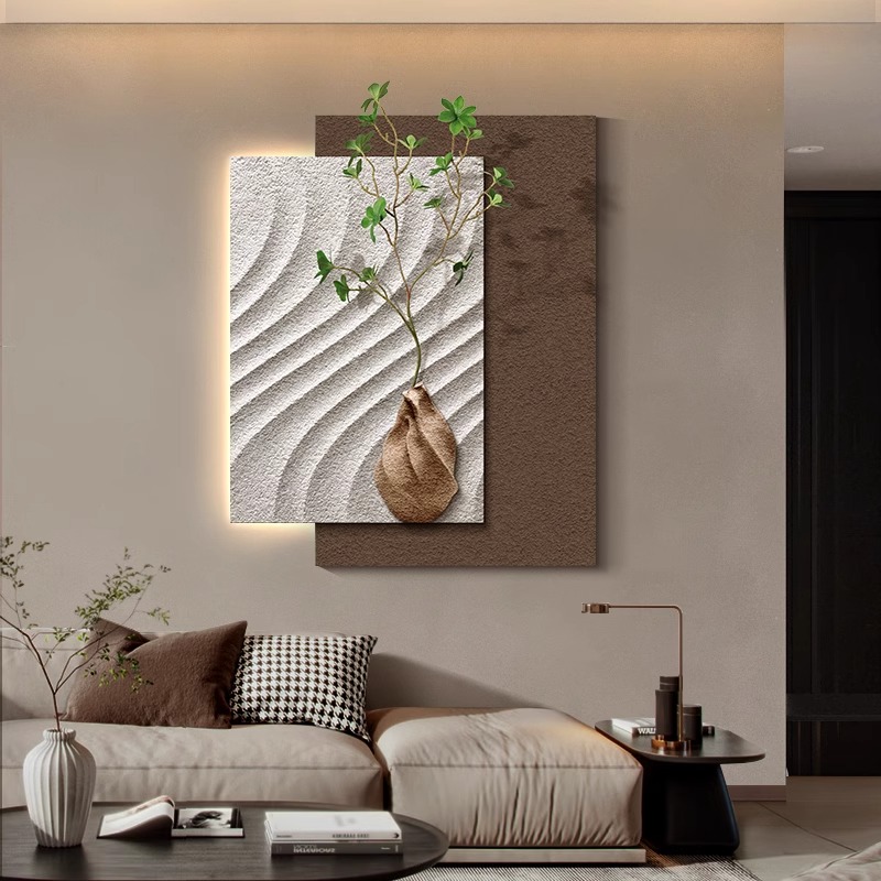 意式极简挂画带灯玄关客厅装饰画