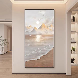 侘寂风入户玄关装饰画日照金山正对门走廊过道挂画肌理感海浪壁画