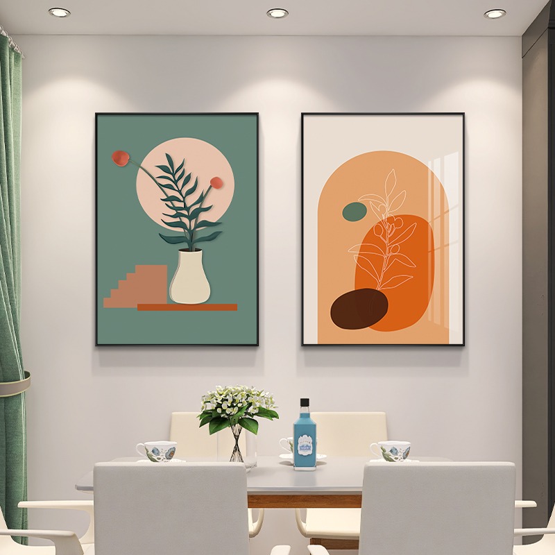 餐厅装饰画现代简约北欧客厅挂画饭厅餐桌墙面壁画原木风绿植墙画图片