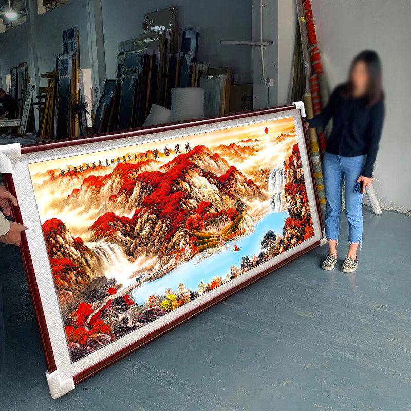 鸿运当头国画办公室字画装饰山水风景挂画聚宝盆客厅沙发背景墙画