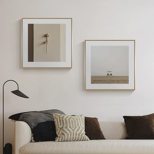侘寂风餐厅装饰画原木风卧室摆画北欧简约奶油客厅沙发背景墙挂画