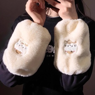 可爱毛绒袖套成人女生儿童长款防脏手袖冬季羽绒服套袖小熊男护袖