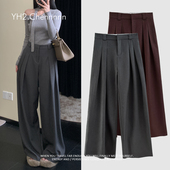 裤 立体裁剪加厚高腰阔腿西装 女灰色拖地长裤 YH2.Chennnnn小宸家